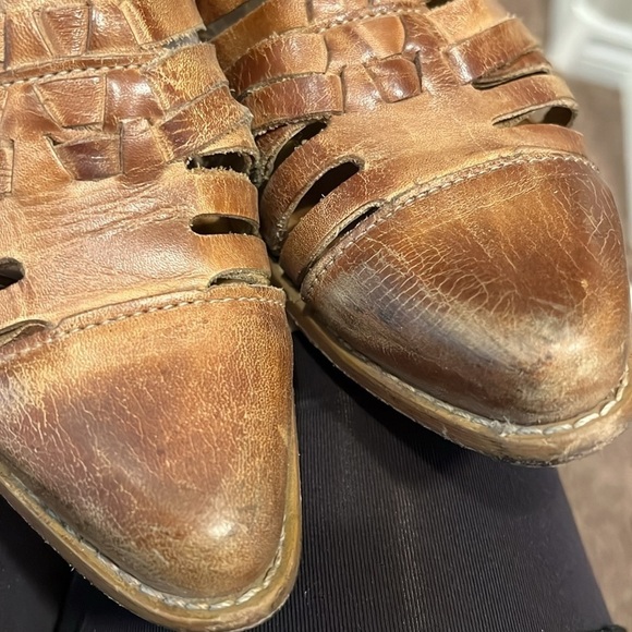 BED|STU Sandals Woven Leather Closed pointy Toe Ankle Buckle Brown booties 7 - Picture 15 of 16